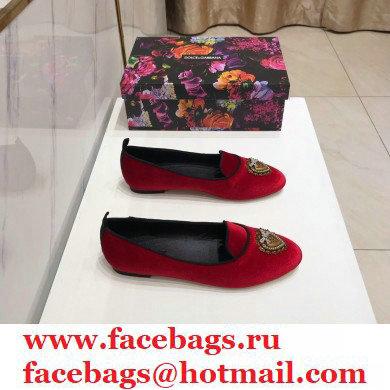 Dolce  &  Gabbana Velvet Devotion Loafers Slippers Red 2021